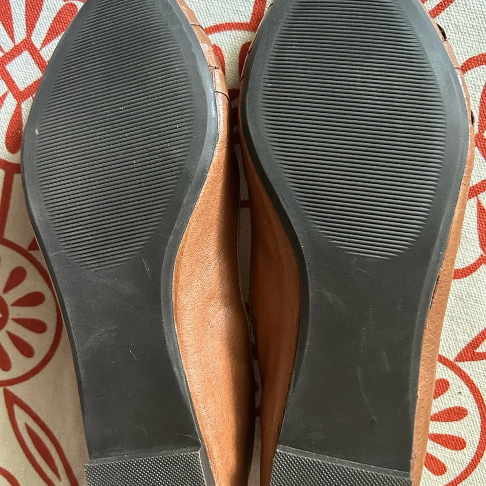 NEW Steve Madden Leather Woven Pointed-Toe Flats in Cognac Brown size 7